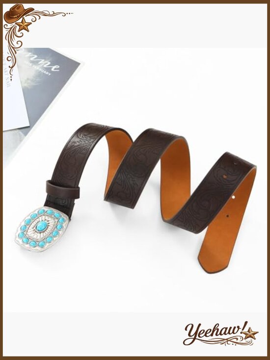 Vintage Western Cowgirl Belt with Turquoise Buckle for Women main image 4
